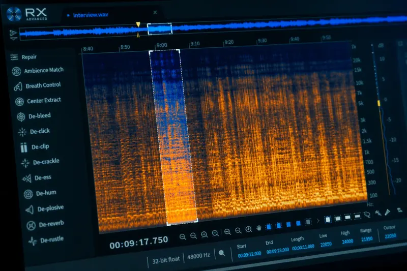 Spectrogram showing spectral repair and corrective audio editing